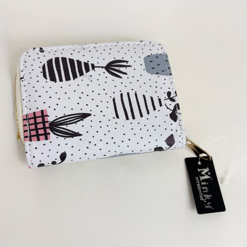 Minky Polka Dot Plants Canvas Coated Wallet New With Tags